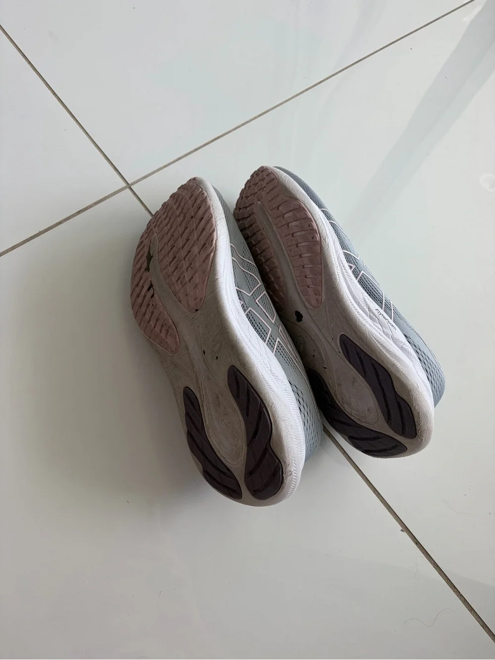 Asics Women's Light Gray Running Shoes with Pink Accents